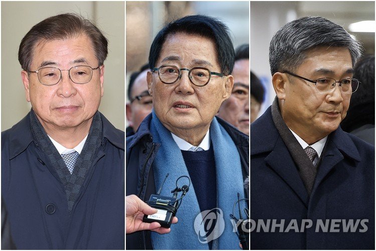 선고공판 출석하는 서훈·박지원·서욱 (출처=연합뉴스)