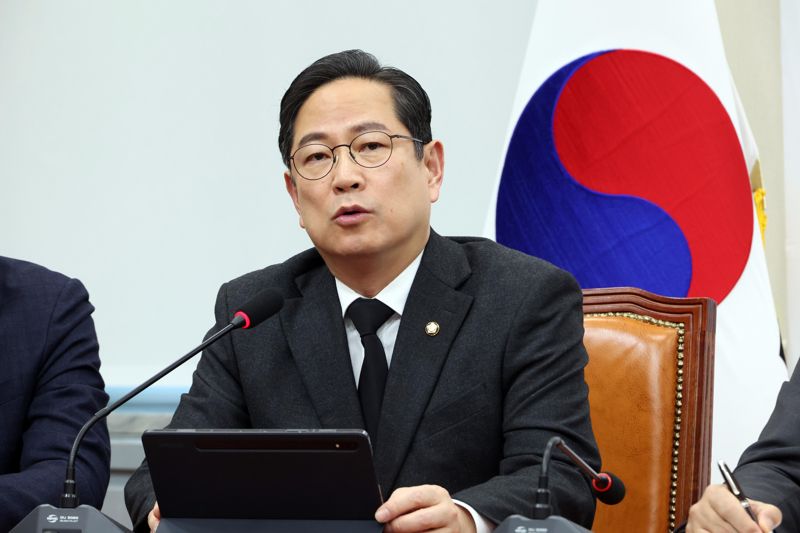 박수영 국민의힘 기재위 간사가 지난 30일 국회에서 열린 원내대책회의에서 발언을 하고 있다. 사진=박범준 기자