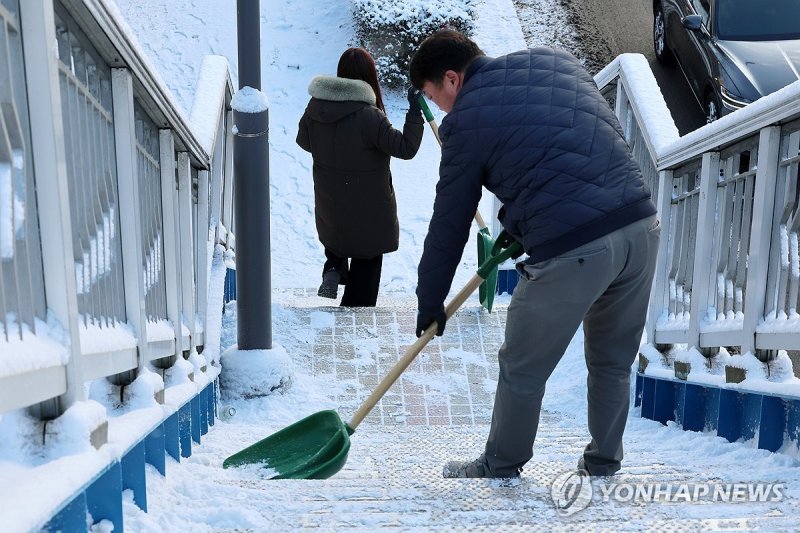 육교 안전하게 제설작업 (출처=연합뉴스)