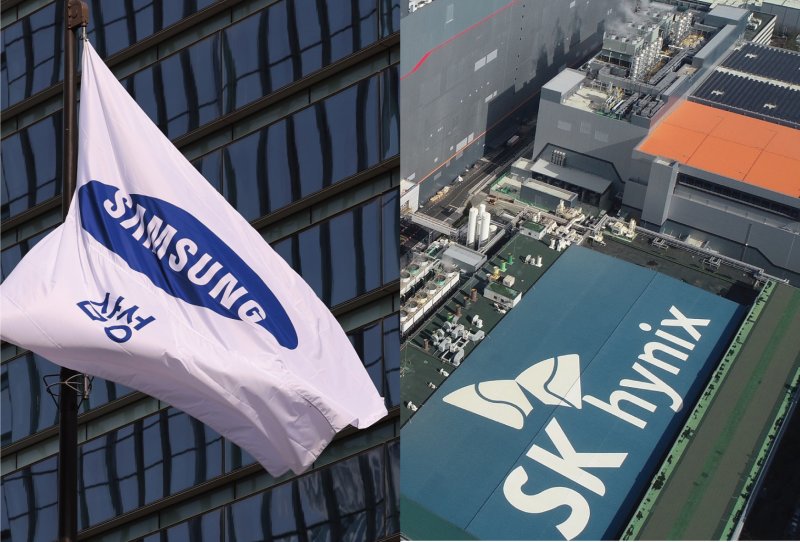 삼성전자 사옥(왼쪽), SK하이닉스 로고(오른쪽). 뉴스1