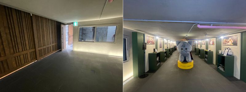 차고지는 커피 대신 팝업 스토어 장소로 활용된다. 팝업이 열리지 않을 때는 벽면에 그려진 작품을 만날 수 있다. /사진=서윤경 기자