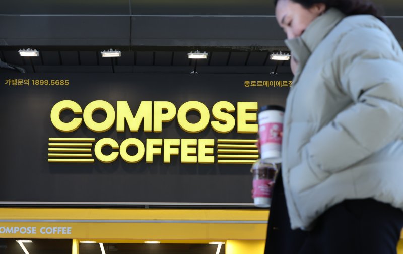 [서울=뉴시스] 황준선 기자 = 최근 원두 가격이 역대 최고가를 기록하며 커피 전문점들이 가격을 인상하는 가운데 저가 커피 브랜드 컴포즈커피도 원두가격 급등 영향으로 오는 13일부터 아이스 아메리카노와 디카페인 아이스 아메리카노의 가격을 각각 300원씩 인상한다. 사진은 4일 서울 시내 한 컴포즈커피 매장 모습. 2025.02.04. hwang@newsis.com