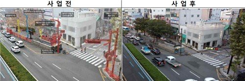 지주시설물이 난립했던 부산역 앞(왼쪽)과 도시 비우기 사업 이후 모습 (출처=연합뉴스)