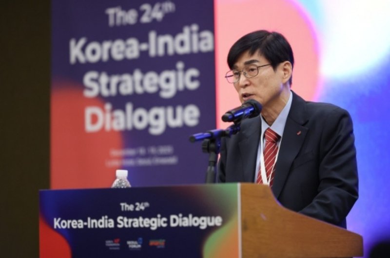 한-인도 다이얼로그에서 인사말하는 송기도 이사장 (출처=연합뉴스)