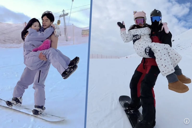 중국의 한 스키장에서 스키 강사가 고객을 안거나 업고 리조트 슬로프를 내려가고 있다. /사진=사우스차이나모닝포스트 사진: sina.com 캐리 스키