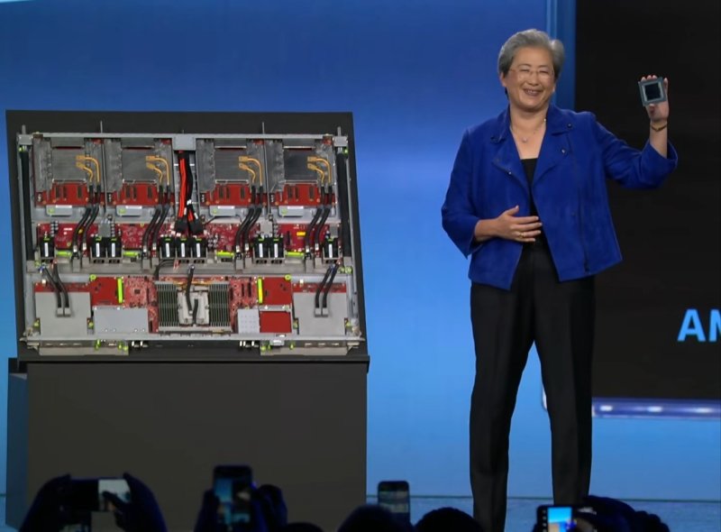 [라스베이거스=뉴시스]리사 수 AMD CEO가 베니션 호텔에서 열린 기조연설에서 차세대 AI 플랫폼 '헬리오스'를 소개하고 있다. (사진=AMD 유튜브) 2026.01.05. photo@newsis.com *재판매 및 DB 금지