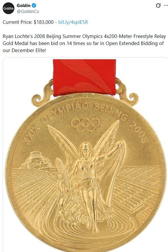 록티가 경매에 내놓은 2008 베이징 올림픽 금메달 (출처=연합뉴스)