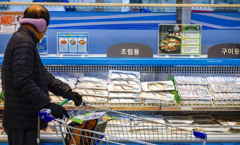 [서울=뉴시스] 정병혁 기자 = 4일 서울 서초구 하나로마트 양재점을 찾은 시민들이 고등어, 갈치 등 수산물을 살펴보고 있다. 2026.12.04. jhope@newsis.com