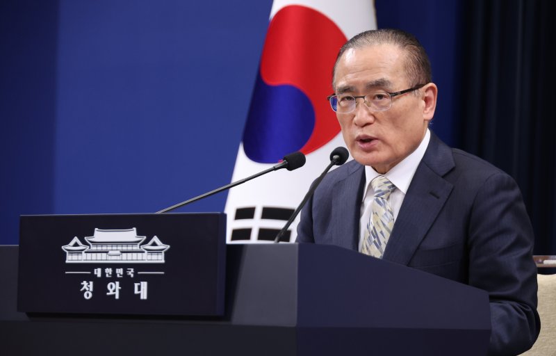 위성락 안보실장이 9일 청와대에서 이재명 대통령 방일 일정 관련 브리핑을 하고 있다. 청와대통신사진기자단