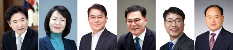 [무안=뉴시스] 전남도교육감 예비후보. 왼쪽부터 김대중 전남도교육감, 강숙영 교육학박사, 김해룡 전 전남여수교육지원청 교육장, 문승태 순천대 부총장, 장관호 전 전교조 전남지부장, 최대욱 전 한국교총 부회장. photo@newsis.com *재판매 및 DB 금지