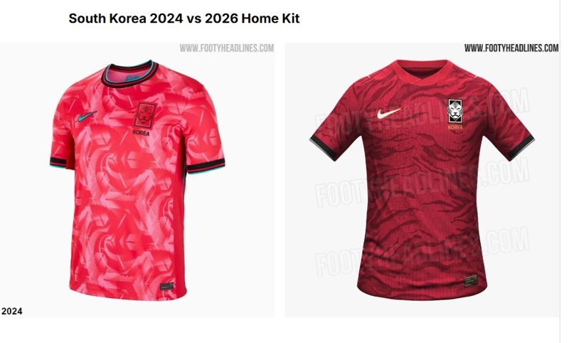 2024년 유니폼과 2026 북중미 월드컵에서 입을 유니폼 비교.푸티레드라인스 캡쳐