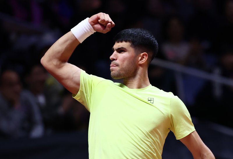 카를로스 알카라스가 10일 오후 인천 중구 인스파이어 아레나에서 열린 현대카드 슈퍼매치 14 얀니크 신네르와의 경기에서 득점 후 기뻐하고 있다. 2026.1.10/뉴스1 ⓒ News1 김민지 기자