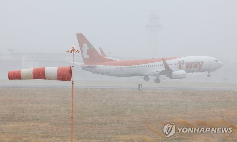 눈보라 속 힘겨운 착륙 (출처=연합뉴스)