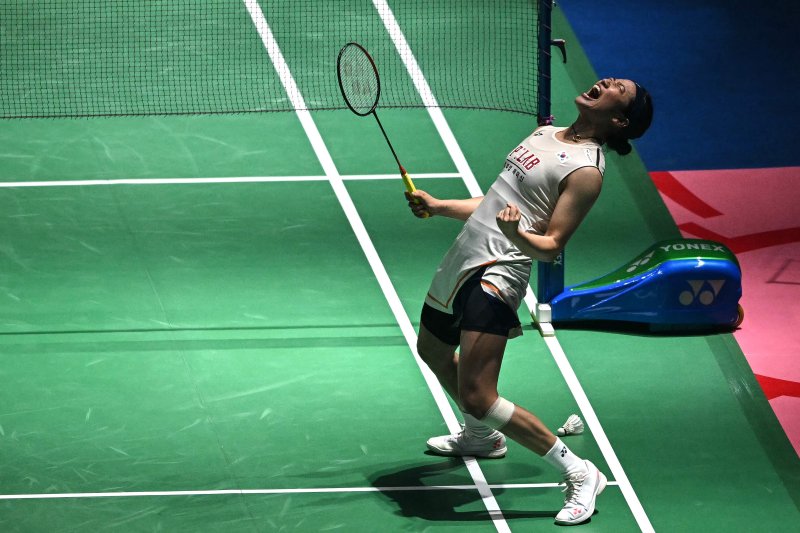 안세영이 인도오픈에서 우승을 차지하고 포효하고 있다.연합뉴스