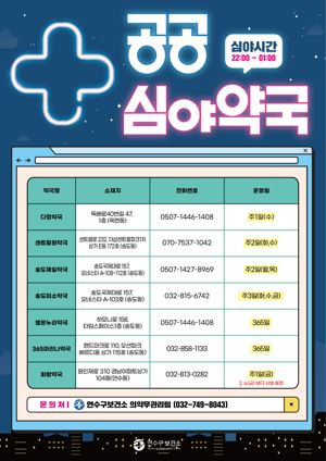 인천 연수구는 심야시간대 주민의 의약품 접근성을 개선하고 지역 의료 안전망을 강화하기 위해 공공심야약국 7곳을 운영한다. 연수구 제공.