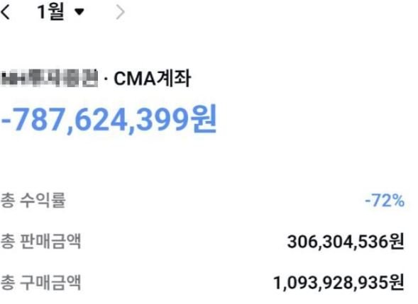 코스피 하락에 베팅한 개인 투자자가 'KODEX200선물인버스2X ETF'에 전 재산을 투자했다가 약 8억원의 손실을 봤다. 2026.01.15. (사진=네이버페이 증권 종목토론방 캡처) *재판매 및 DB 금지