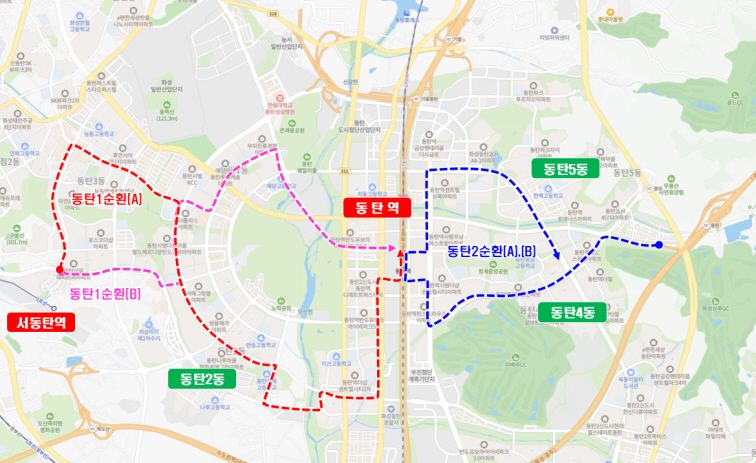 동탄역 순환버스 노선도. 화성시 제공