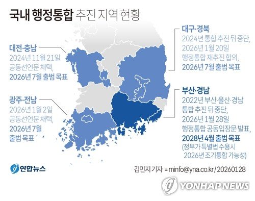 [그래픽] 국내 행정통합 추진 지역 현황 (출처=연합뉴스)