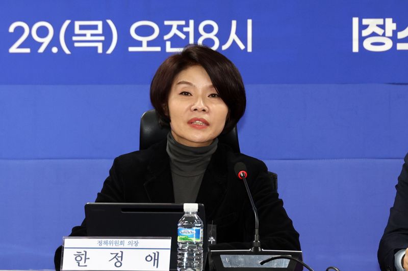 도심 주택공급 확대 및 신속화 방안 관련 당정협의가 29일 서울 여의도 국회에서 열려 민주당 한정애 정책위의장이 발언하고 있다. 사진=서동일 기자