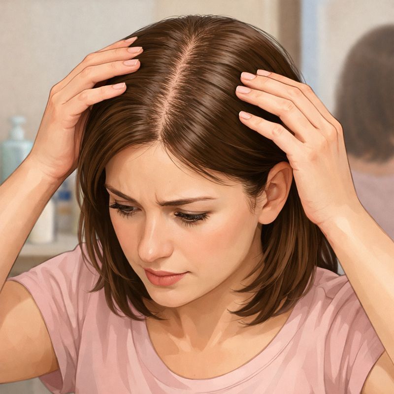 ChatGPT가 표현한 여성형탈모. 정확하다. 정수리 주변의 모발이 가늘어지기 시작해 가르마가 넓어진다. 사진: ChatGPT [나의 탈모 해방일지]