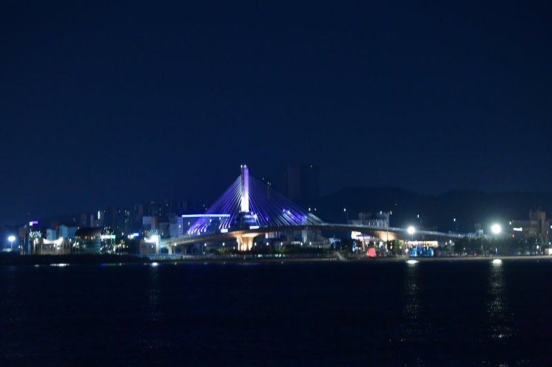 3경북 포항시 송도동(송도해수욕장)과 항구동(영일대해수욕장)을 연결하는 해오름대교 임시 개통식이 열린 31일 오후 해오름대교 경관 조명이 밤 바다를 밝히고 있다. 2026.1.31/뉴스1 ⓒ News1 최창호 기자