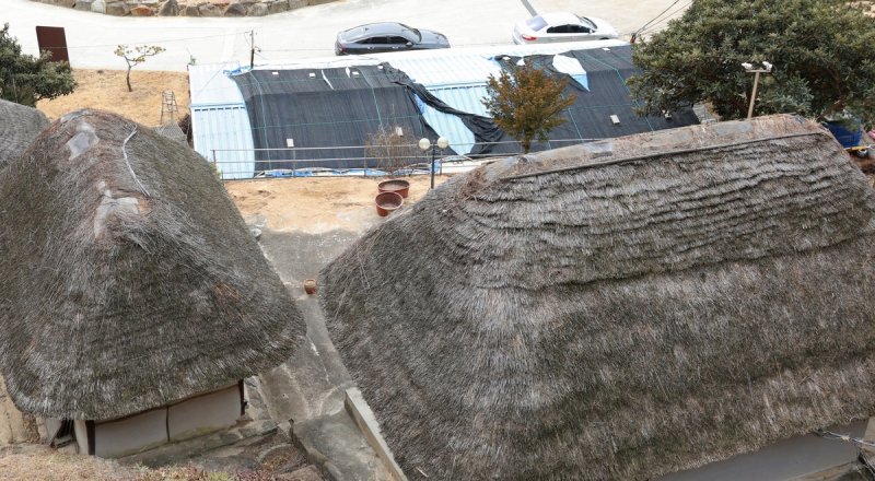 지붕이 소실된 장방리 갈대집 (출처=연합뉴스)