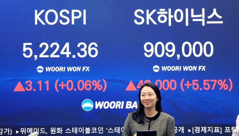 30일 서울 중구 우리은행 본점 딜링룸 전광판에 코스피와 SK하이닉스 종가가 표시되고 있다. 2026.1.30/뉴스1 ⓒ News1 이호윤 기자