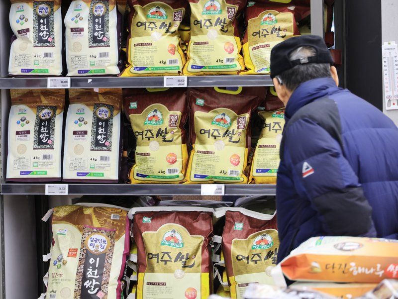 지난달 소비자 물가지수는 1년 전 같은 달보다 2.0% 올라 5개월 만의 최소폭을 기록했다. 설 연휴를 앞둔 가운데 쌀(18.3%), 고등어(11.7%), 사과(10.8%), 국산쇠고기(3.7%) 등은 여전히 상승 폭이 큰 수준이다. 3일 서울 시내 대형마트에서 소비자가 쌀을 살펴보고 있다. 연합뉴스