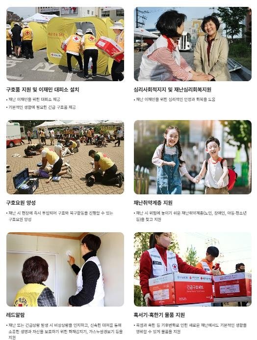 적십자사의 재난구호사업 활동 영역 (출처=연합뉴스)