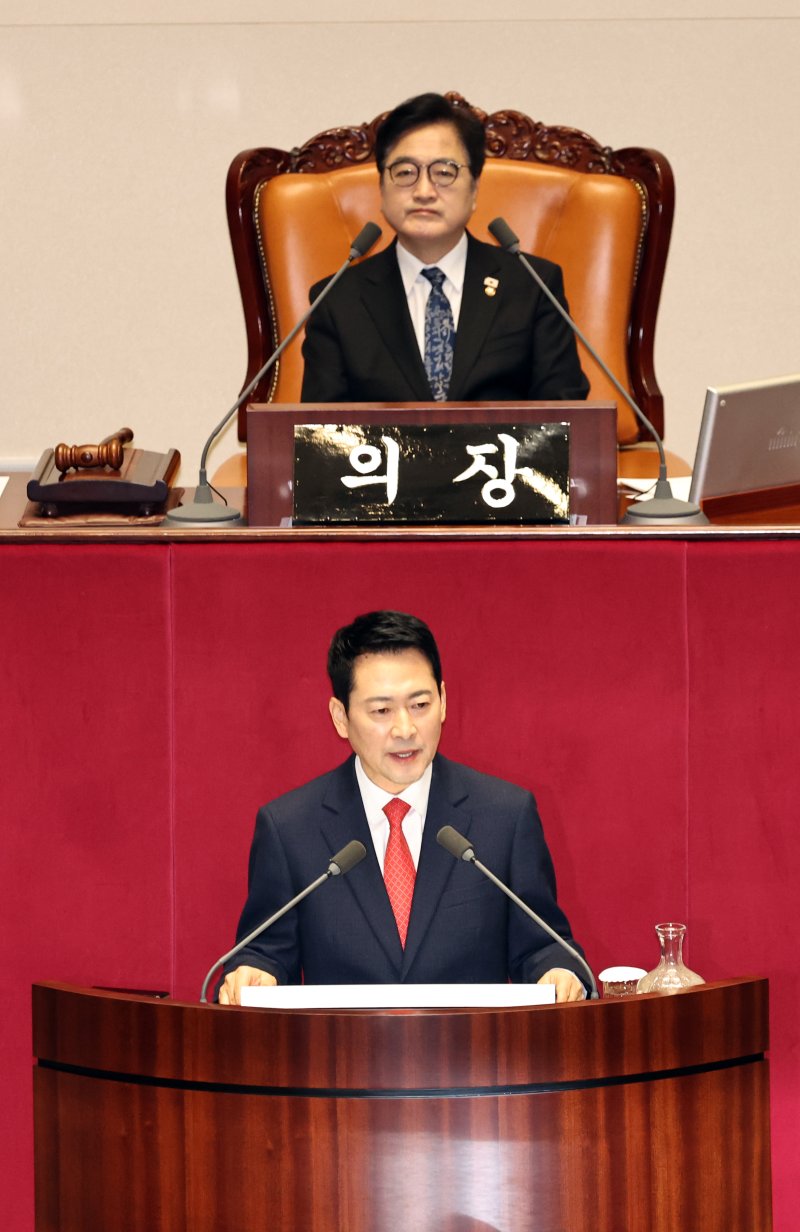 [서울=뉴시스] 김금보 기자 = 장동혁 국민의힘 대표가 4일 오전 서울 여의도 국회에서 열린 제432회국회(임시회) 제3차 본회의에서 국정에 관한 교섭단체 대표연설을 하고 있다. 2026.02.04. kgb@newsis.com