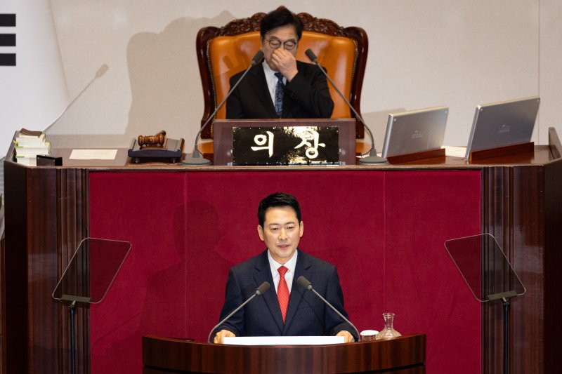 장동혁 국민의힘 대표가 4일 서울 여의도 국회에서 열린 제432회 국회(임시회) 제3차 본회의에서 국정에 관한 교섭단체 대표연설을 하고 있다. 2026.2.4/뉴스1 ⓒ News1 유승관 기자