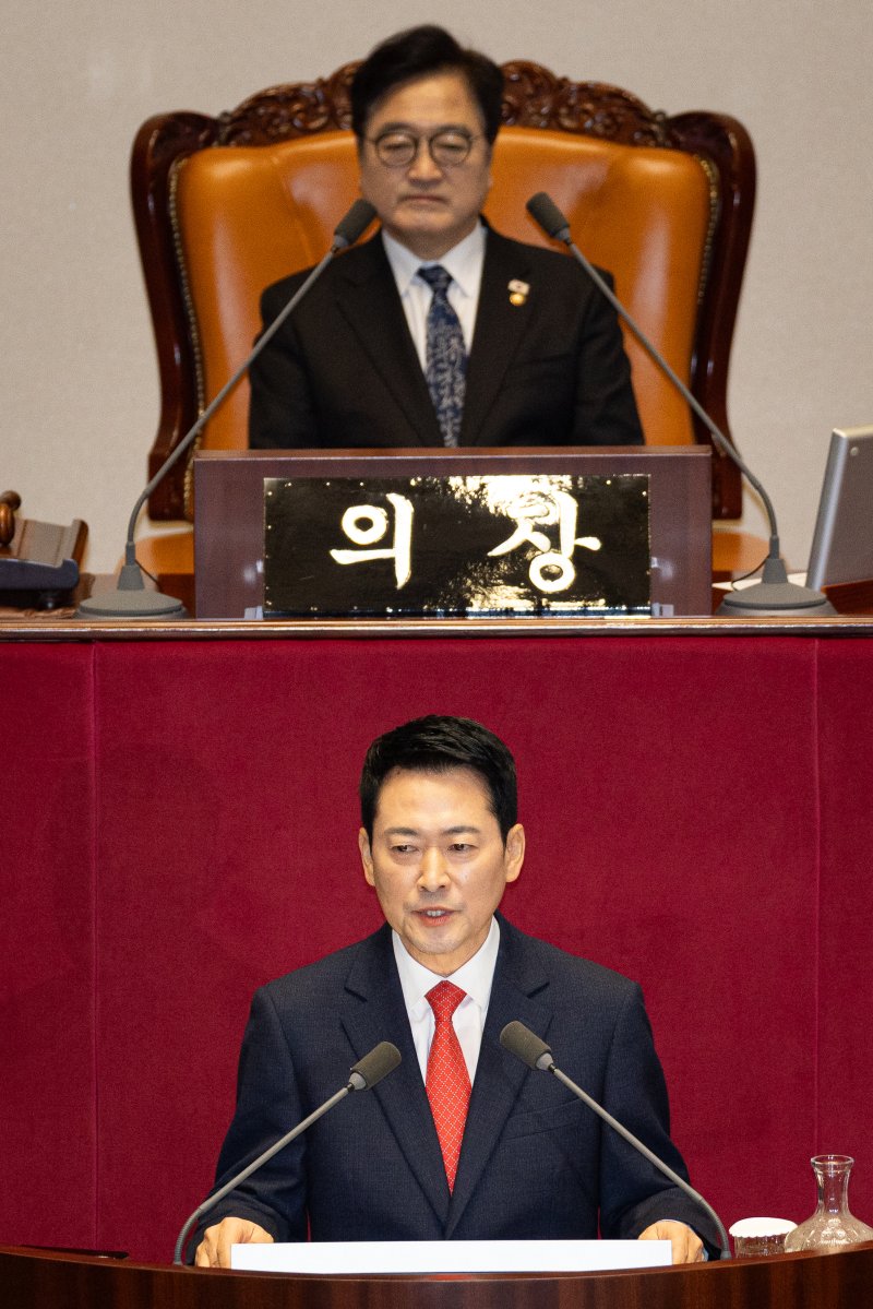 장동혁 국민의힘 대표가 4일 서울 여의도 국회에서 열린 제432회 국회(임시회) 제3차 본회의에서 국정에 관한 교섭단체 대표연설을 하고 있다. 2026.2.4/뉴스1 ⓒ News1 유승관 기자