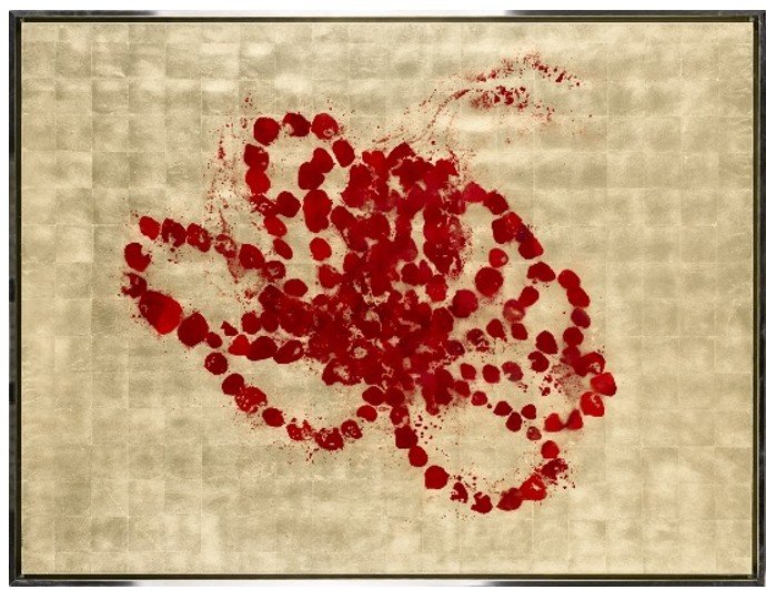 장-미셸 오토니엘, painting on canvas, red ink on green gold leaf, 124x164x5 ed. 1/2, edition of 2 + 1AP, 2021 *재판매 및 DB 금지