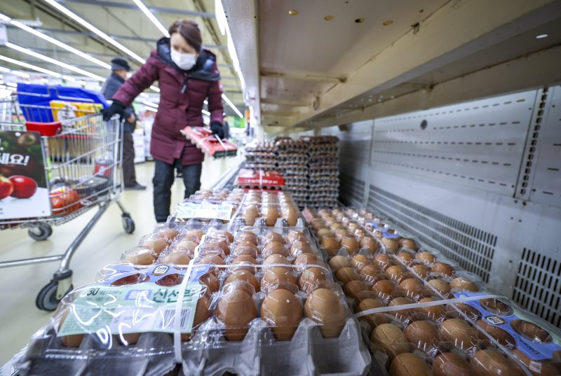 [서울=뉴시스] 정병혁 기자 = 서울 서초구 하나로마트 양재점을 찾은 시민들이 계란을 살펴보고 있다. 2026.12.04. jhope@newsis.com