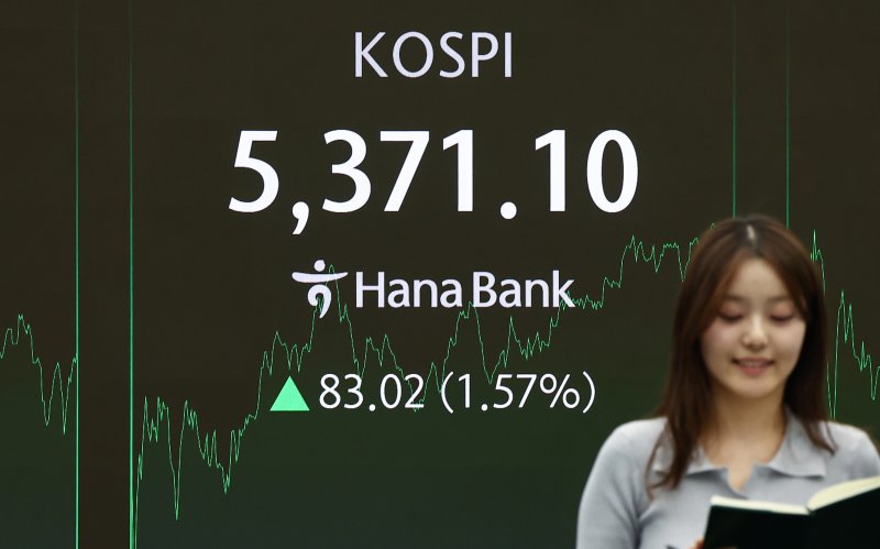 4일 서울 중구 하나은행 본점 딜링룸 전광판에 종가가 표시되고 있다. 2026.2.4 ⓒ 뉴스1 김도우 기자