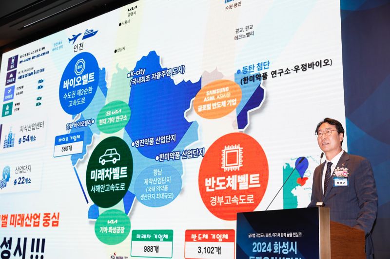 지난 2024년 열린 화성시 투자유치 설명회에서 정명근 시장이 인사말을 하고 있다. 화성시 제공