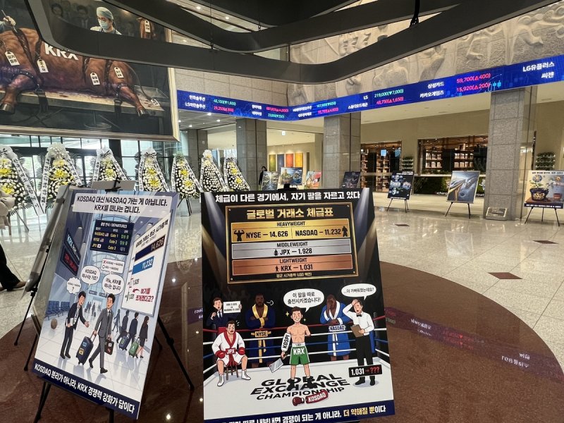 거래소 로비에 설치된 팻말 (출처=연합뉴스)