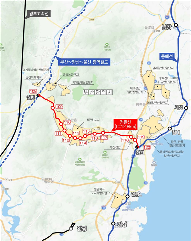 부산 도시철도 정관선 사업개요 및 위치도. 국토부 제공