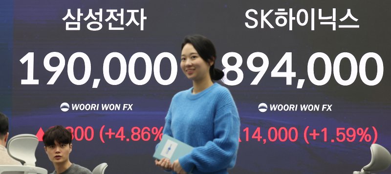 설 연휴 이후 코스피가 사상 처음으로 5,600선을 넘어선 채 거래를 마친 19일 서울 중구 우리은행 딜링룸에서 딜러들이 업무를 보고 있다. 국내 증시에서 대장주 삼성전자는 4.86% 급등한 19만원에 거래를 마무리하며 사상 처음으로 종가 기준 '19만전자'를 달성했다. SK하이닉스도 장 중 한때 '90만 닉스'를 복구했으나 이후 상승분을 일부 반납해 1.59% 오른 89만4천원에 마감했다. 2026.2.19 /사진=연합