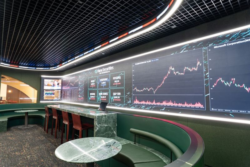 하나증권 'THE센터필드W'에 설치된 시세 전광판. 하나증권 제공.