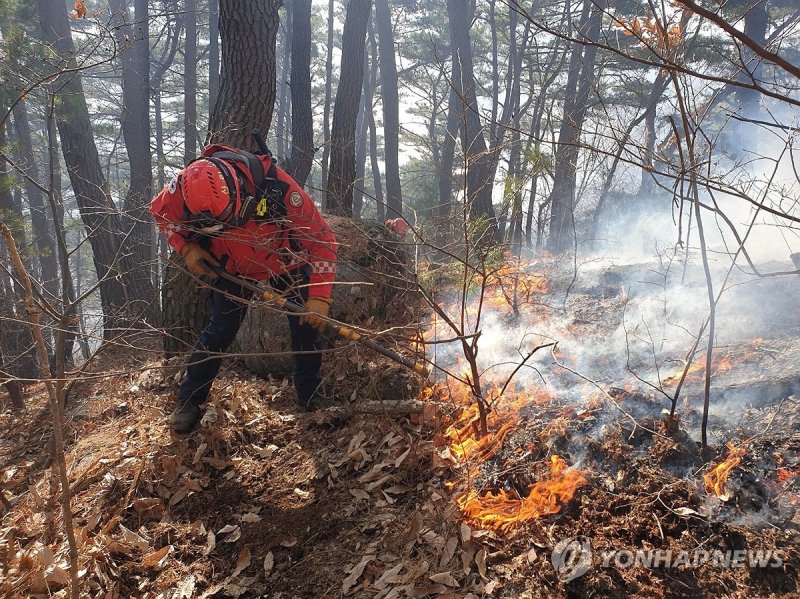 함양 산불 진화 중인 산림당국 (출처=연합뉴스)