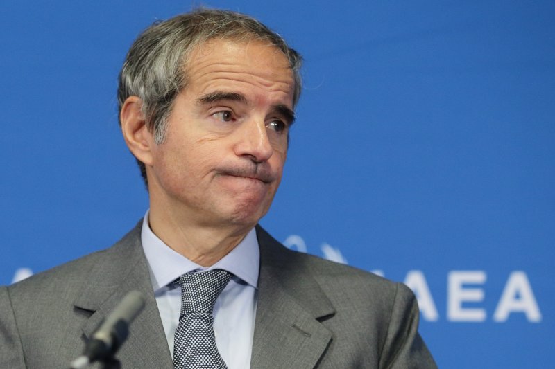 라파엘 그로시 국제원자력기구(IAEA) 사무총장이 2일(현지시간) 오스트리아 빈에서 열린 IAEA 이사회 후 기자회견에 참석하고 있다. 뉴시스