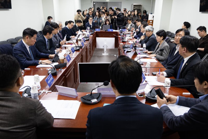 더불어민주당 디지털자산 자문위원단이 지난달 24일 서울 여의도 국회 의원회관에서 회의를 진행 중이다. 사진=뉴스1