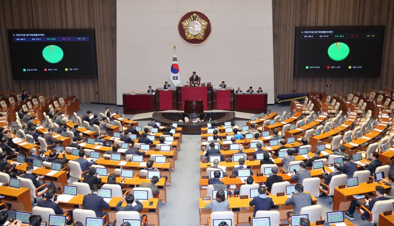 지난 1일 서울 여의도 국회에서 열린 제432회 국회(임시회) 제8차 본회의에서 지방자치법 일부개정법률안(대안)이 가결되고 있다. 2026.3.1 ⓒ 뉴스1 신웅수 기자