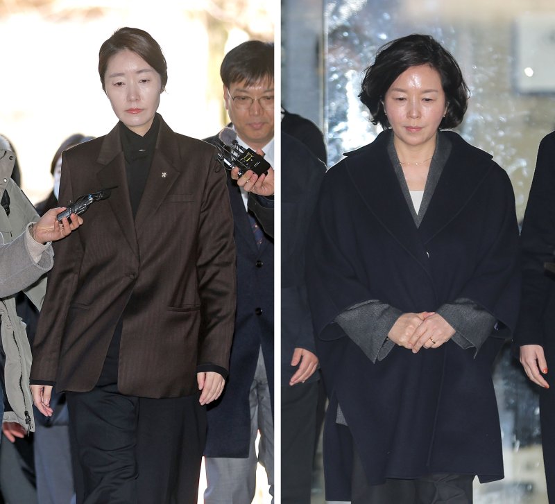 '1억 공천헌금' 의혹을 받는 강선우 무소속 의원과 김경 전 서울시의원이 3일 서울 서초구 서울중앙지방법원에서 열린 구속 전 피의자 심문(영장실질심사)에 출석했다. 사진은 영장실질심사에 출석하는 강 의원(왼쪽)과 영장실질심사를 마치고 법정을 나서는 김 전 시의원. 연합뉴스