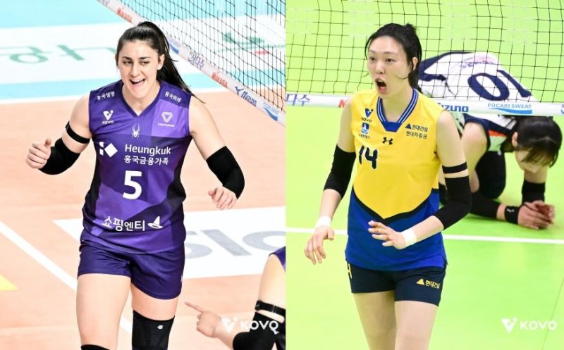 흥국생명의 피치(왼쪽)와 현대건설의 양효진 (출처=연합뉴스)