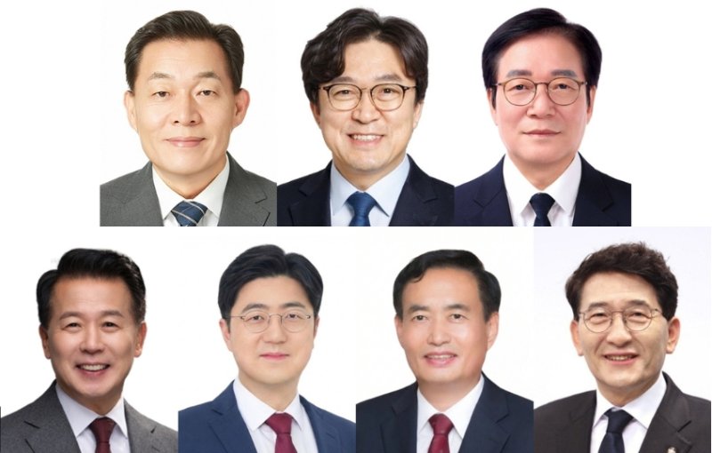 [수원=뉴시스] 6·3 전국동시지방선거 수원시장 출마 예상자. 윗줄 왼쪽부터 이재준 수원시장, 권혁우 더불어민주당 경기기본사회위원회 부위원장, 김재기 국민주권전국회의 경기본부 상임대표. 아랫줄 왼쪽부터 안교재 경기도조정협회장, 홍종기 전 국무총리비서실 민정실장, 이봉준 국민의힘 수원시갑 당협위원장, 김기정 수원시의회 의원. (사진=뉴시스DB) 2026.02.19. photo@newsis.com *재판매 및 DB 금지