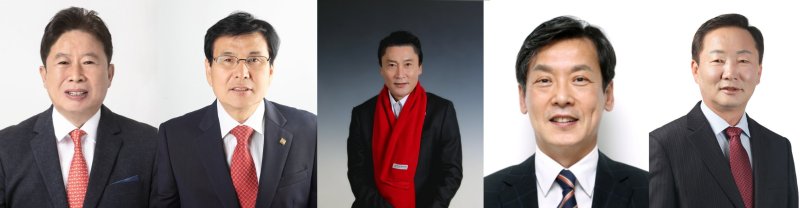 [가평=뉴시스] 사진 왼쪽부터 서태원 현 가평군수, 김용기 전 가평군 농업과장, 박경수 ㈔한국자유총연맹 가평군지회장, 조규관 전 가평군 경제산업국장, 최정용 군의원. *재판매 및 DB 금지 *재판매 및 DB 금지