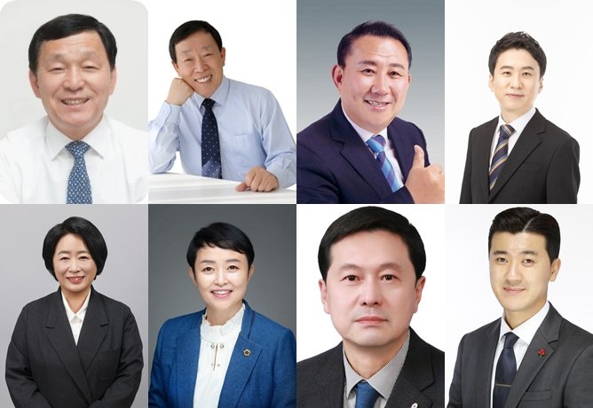 [안산=뉴시스]6.3 지방선거 안산시 더불어민주당 후보군과 진보당 후보. 사진 왼쪽 위부터 시계방향으로 김철민, 제종길, 길철진, 송바우나, 박천광, 박현탁, 천영미(이상 더불어민주당), 진보당 홍연아.(사진=뉴시스DB).photo@newsis.com *재판매 및 DB 금지