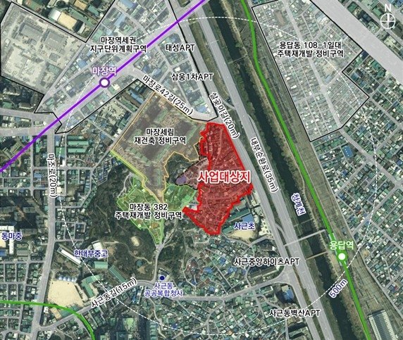 성동구 사근동 293번지 일대 주택정비형 재개발 정비계획 위치도. 서울시 제공